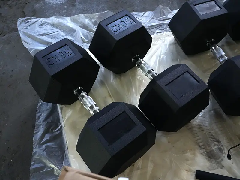 Hex Rubber-Coated Dumbbells for Commercial Gyms