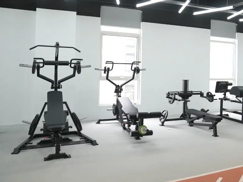 Plate-loaded leg press and chest press machines